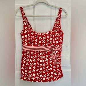 Beach House Size 12 Red with white flower design Tankini Top EUC